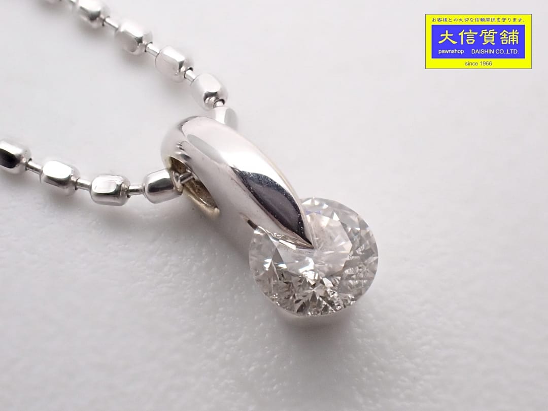 Rakuten - K10WG ホワイトゴールド ダイヤペンダント ビーズチェーン ネックレス 0.10ct 40cm 1.20g 中古A-【中古】【大信質舗】【質屋出店】管理番号：C-9601