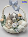 LLADRO リヤドロ フィギュリン ポーセリン 花かごと三匹の子犬バスケット リボン 限定品 中古A【中古】【大信質舗】【質屋出店】管理番号：D-2196