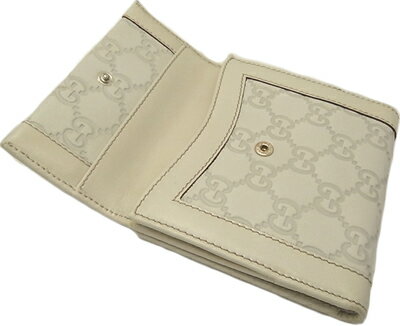 :グッチ 二つ折り 財布 GUCCI グッチシマ GG 革　カーフ オフホワイト【中古】