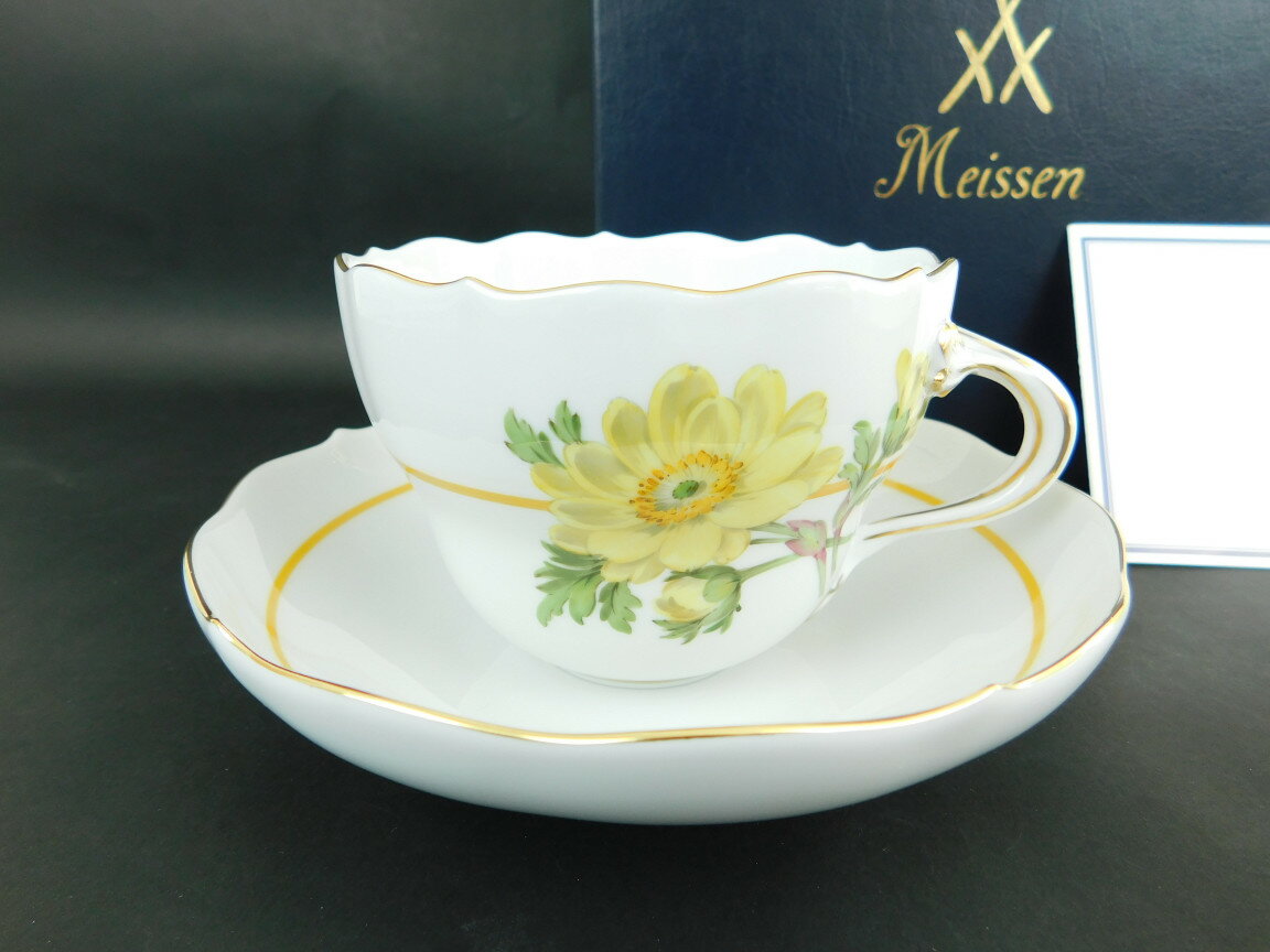 【中古】正規品 Meissen マイセン 陶磁器 ベーシックフラワー マーガレット ティーカップ＆ソーサー 1客【送料無料】