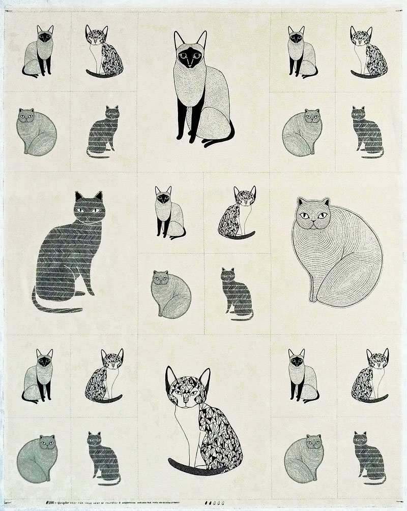 MO-3942 線で描いたネコ 生成り・パネル 92*110（未完成品） キャットニップ・キャッツ・ガーロー・パネル / ナチュラル 48231-12 CATNIP CATS GALORE PANEL / NATURAL CATNIP BY gingiber ZEST FOR YOUR NEST for moda &copy; modafabrics.com 100% cotton Stock #48231 MEOW THESE PATTERNS ARE PURRRRFECT 綿100%、平織り、シーティング、ブロード 1セットは約巾92cm×110cmです。 1セットでは価格が1950円になります。 1セット分の重さは約158gです。(生地の厚さの参考にしてください。)MO-3942 線で描いたネコ 生成り・パネル 92*110（未完成品） ネコがモチーフのパネル。生成り地に黒の線と点で表情豊かなネコを描いています。エジプト神話のバステト神を彷彿とさせるようなネコもいますね。巾31cm×37cmの大きい区画と巾15.5cm×18.5cmの小さい区画に分けられそれぞれに1柄ずつのネコが描かれています。約巾92cm×110cmの1セットには大きい区画が4つと小さい区画が20個含まれています。タペストリー、ファブリック・パネル、トートバッグなどがおすすめです。"ネコ好きさんいらっしゃい！ モノトーンで紡ぐ毛並みの温もり 個性豊かなネコたちに癒されて…"(メーカーサイトより)