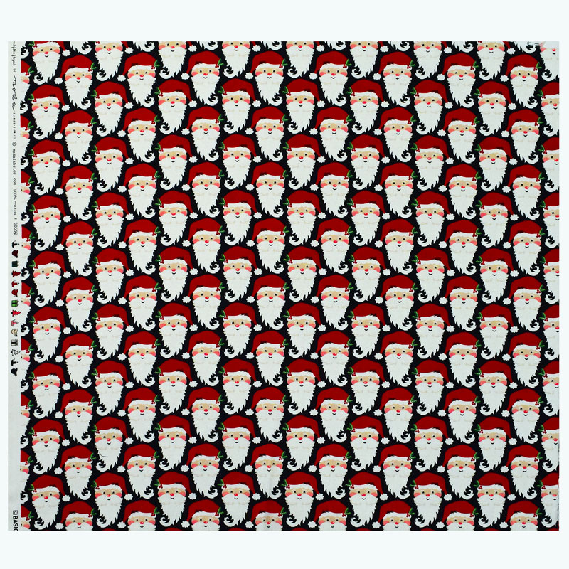 MO-4076 赤い帽子のサンタの顔 オールオーバー/ブラック コットンプリント生地