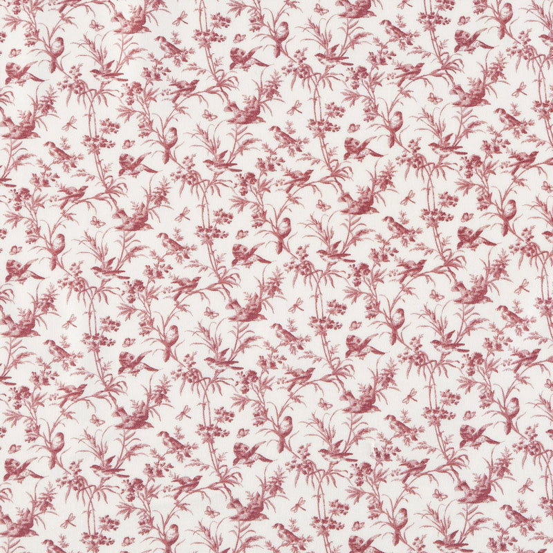 小鳥とグラス(草) レッド/ベージュ MO-4472 コットンプリント生地