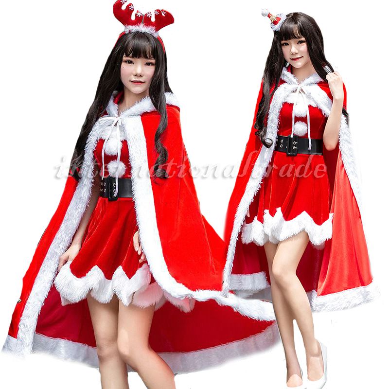 予約 コスプレ服 サンタクロース クリスマスパーティー Xmamマント ストール コート ケープ カチューシャ 髪飾り トナカイ ワンピース コスプレ衣装 コスチューム ハロウィン 秋 冬 レディース 女性用 かわいい ふわふわ サンタコス サンタコスチューム クリスマス衣装