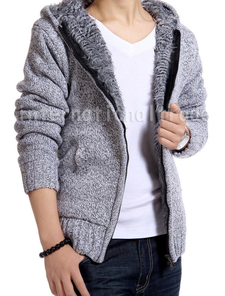 予約 メンズトップス 裏ボア ニットパーカー アウター 厚手 カーディガン 秋 冬 トップス ジップアップ あったか フード グレー ブラック ブルー パープル