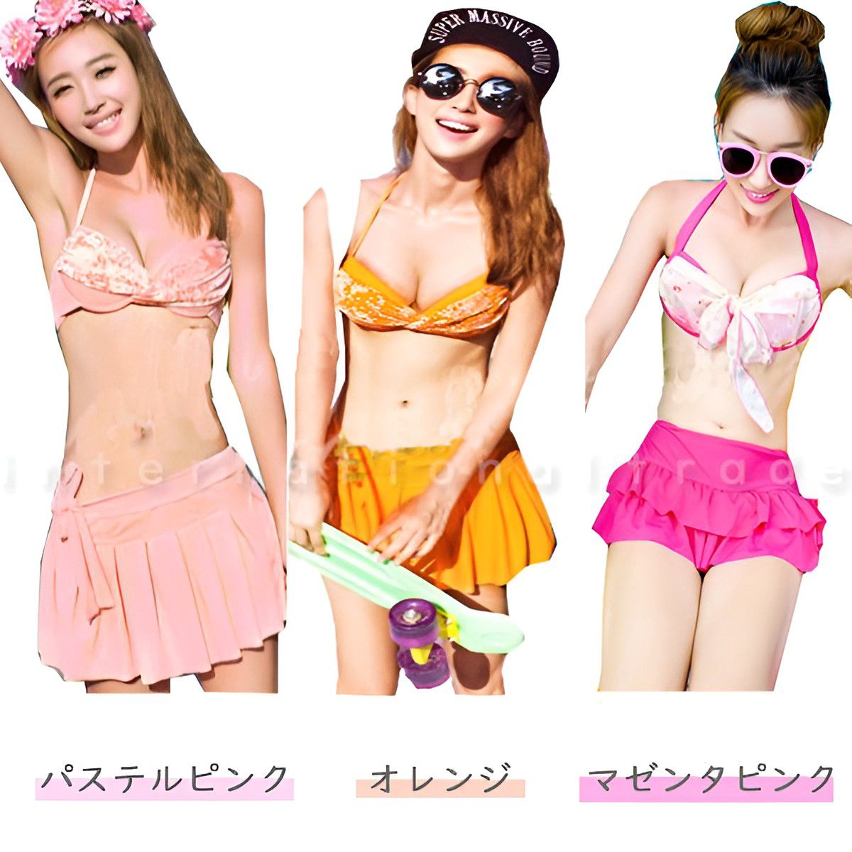 水着 レディース 3点セット 体型カバー ビキニ オフショルダー 花柄 トップス フリル 水着 レディース オフショル ミニスカート 1分丈 柄 M L XL 9号 号 号 夏 海 プール ビーチ SSB