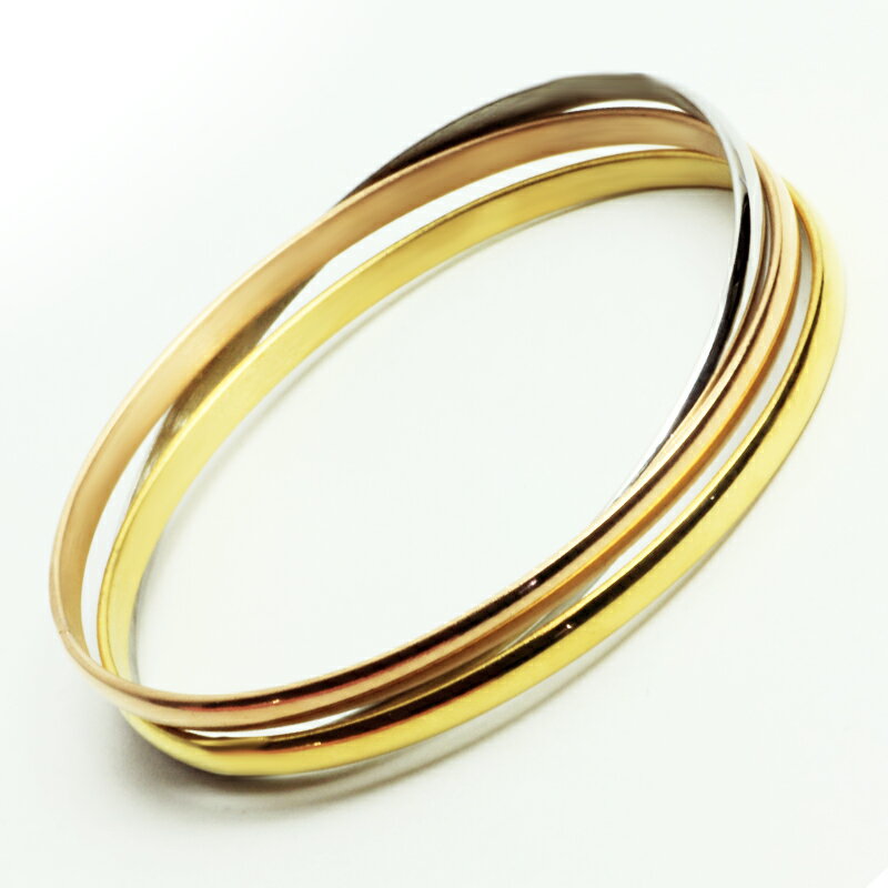 【3連トリニティ バングル】 耐水 さびない シルバー ピンクゴールド イエローゴールド サージカルステンレス ユニセックス 重ねつけ アクセサリー 高品質 記...