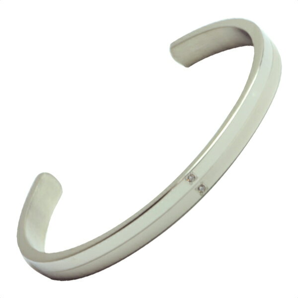 【6mm シルバー マット&ミラー バングル】 キュービックジルコニア 2粒 サージカルステンレス 男女兼用 ユニセックス プチプラ 安い 重ねつけ アクセサリ...