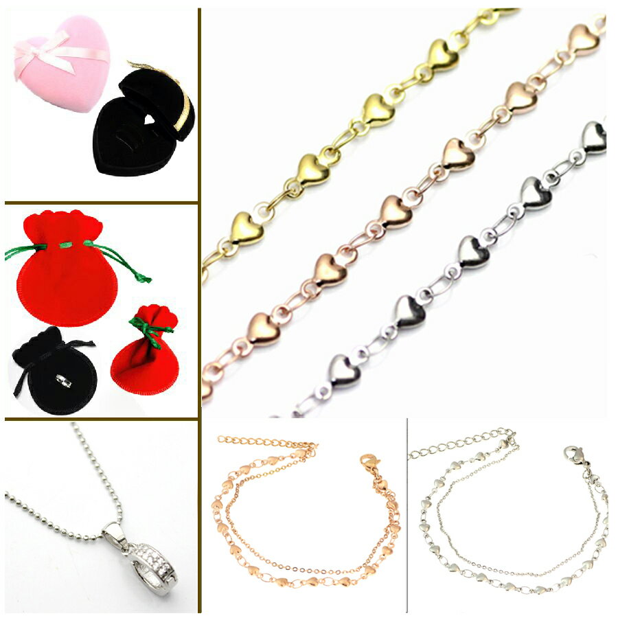 【ネックレス チェーン 金属アレルギー対応ステンレス】 まとめ買い セット売り フルセット 【 ブレスレット 】【スイートハート】（シルバー/ゴールド/ピンク）お揃い 重ねつけ アクセサリー 高品質 記念日 誕生日 プレゼント / ジーラブ
