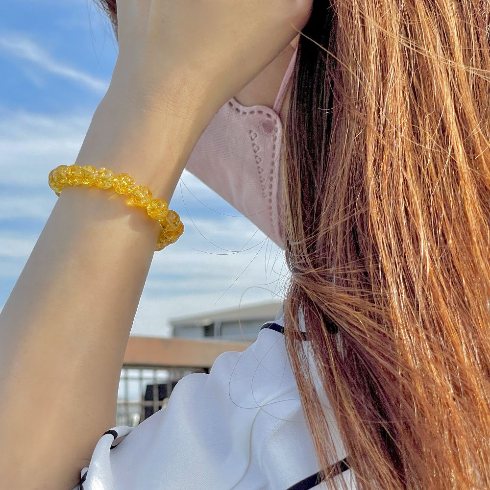 【最強金運数珠】パワーストーン シトリン クラック 【ブレスレット】8ミリ CIT1【石言葉*浄化/開運/幸運】 11月 誕生石 宝石質 天然石 レディース メ...