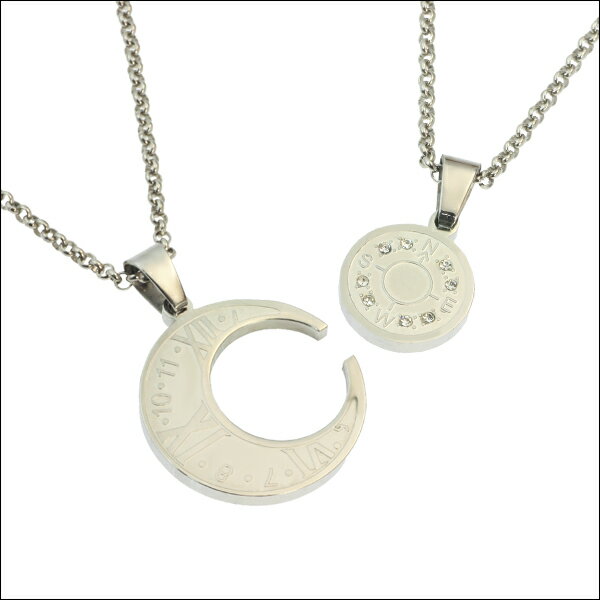 ペア ペンダントトップ ネックレス【ローマコンパス （シルバー＆シルバー）（シルバー＆ブラック）】 サージカルステンレス ユニセックス 重ねつけ アクセサリー 高品質 記念日にも / ジーラブ