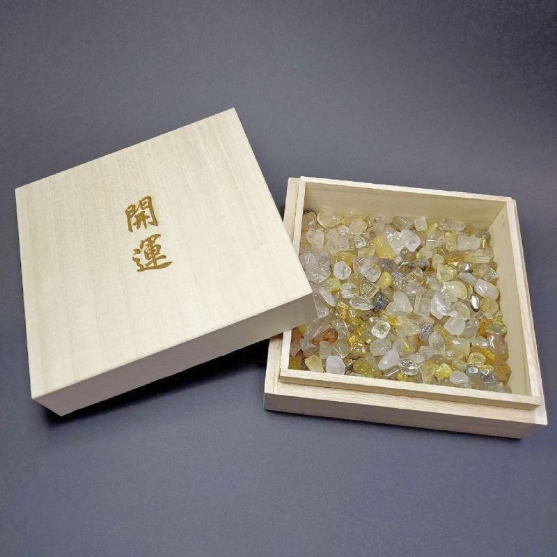  最強金運セット 開運桐箱＆浄化さざれルチルクォーツ200g 鬼門封じ・エ...