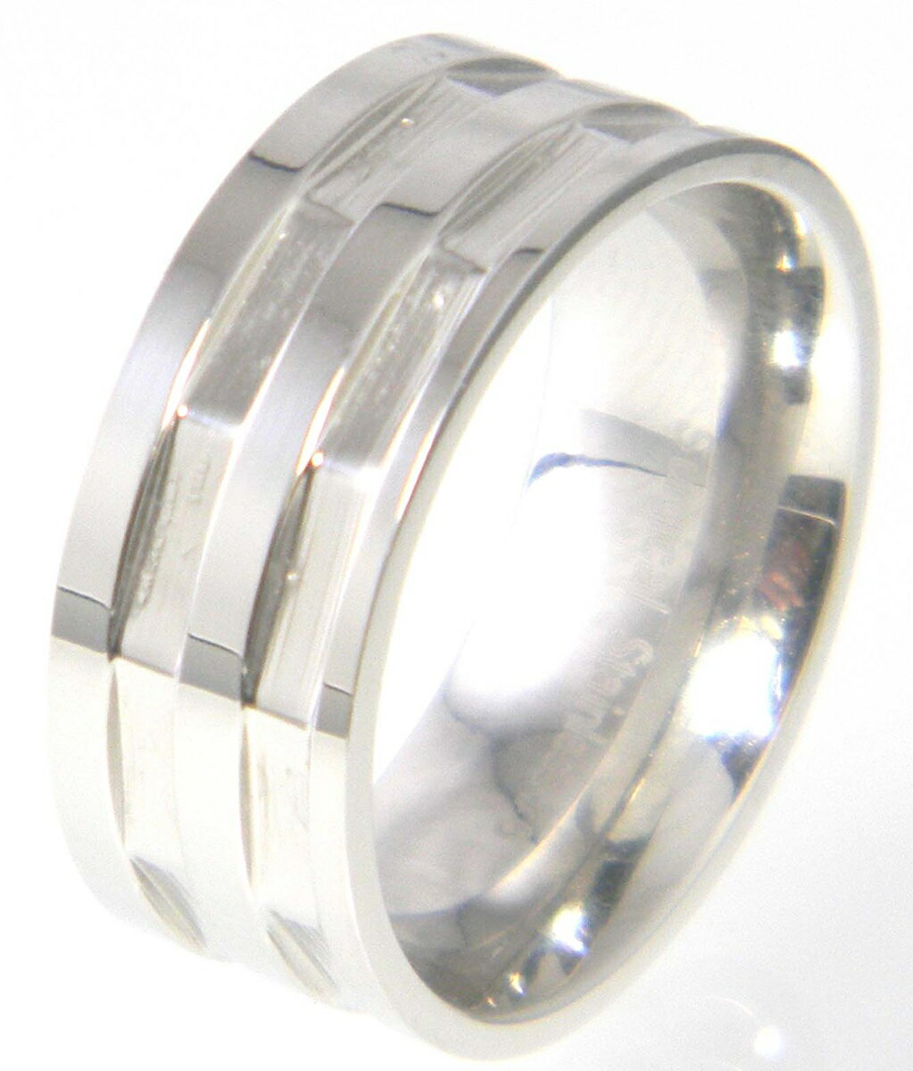 ステンレスリング・ダブルライン・カット/指輪 ロック メンズ ユニセックス 石/メール便可【ギフト包装無料】