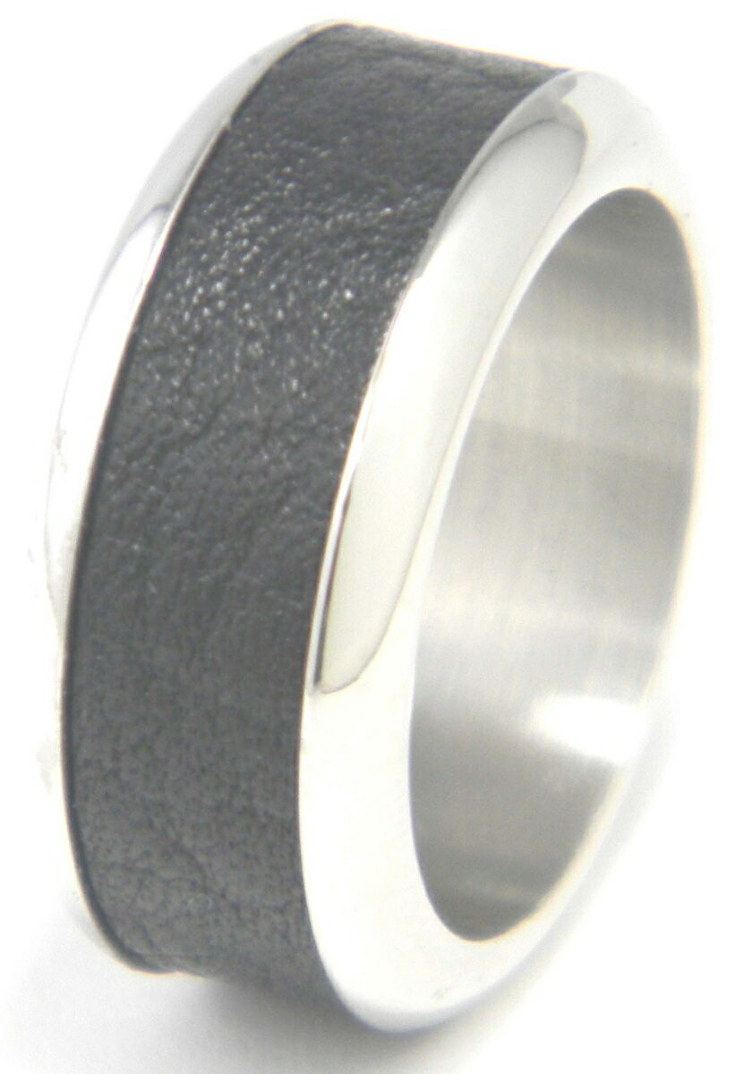 ステンレスリング・レザー埋め込み/指輪/メール便可【ギフト包装無料】