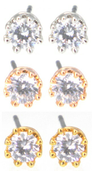 Rakuten - ピアス レディース 大人 可愛い 両耳3セット キュービックジルコニア　シルバー　イエローゴールド　ピンクゴールド/メール便可【ギフト包装無料】