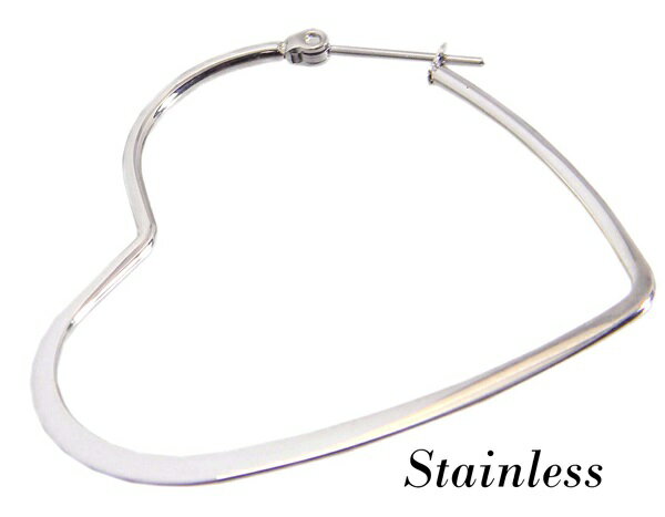 リング ピアス ステンレス 大ぶりハート 片耳 レディース 遮断機ピン 特大フープピアス/メール便可