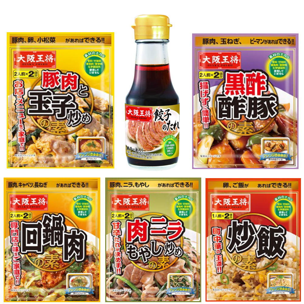 時短食調味料 リニューアル 版大阪王将 調味料 1箱2人前 10袋と餃子のたれセット 本格中華をご家庭で楽しんでください 送料無料のサムネイル