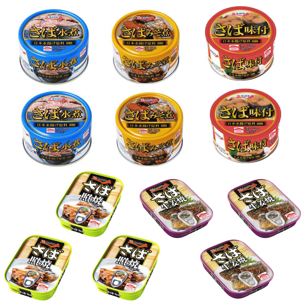 【缶詰】 キョクヨー サバ缶詰 さば缶詰 5種12缶セット 味噌煮 味付け 水煮 生姜焼き 照焼き 12個セット 関東圏送料無料