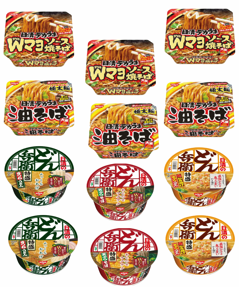 【どん兵衛 セール】デカ盛り12食セット 日清どん兵衛 西 特盛シリーズ 特盛天ぷらそば (西) 特盛きつねうどん (西) 特盛かき揚げ天ぷらうどん 日清デカうま Wマヨソース焼そば 油そば 関東圏送料無料のサムネイル