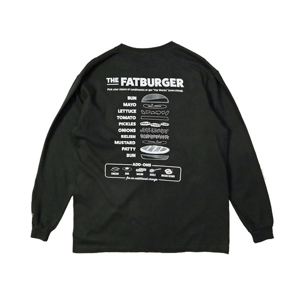 Cookman×FAT BURGER Washed Long sleeve T-shirts FAT Topping Menu Black ブラック ウォッシュド ロングスリーブTシャツ クックマン 長袖Tシャツ UNISEX 男女兼用 アメリカ