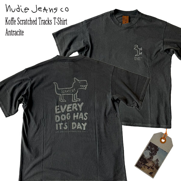 乐天商城 - Koffe Scratched Tracks T-Shirt Antracite スミ黒 半袖Tシャツ オーガニックコットン ヌーディージーンズ Nudie Jeans co スウェーデン 正規販売店