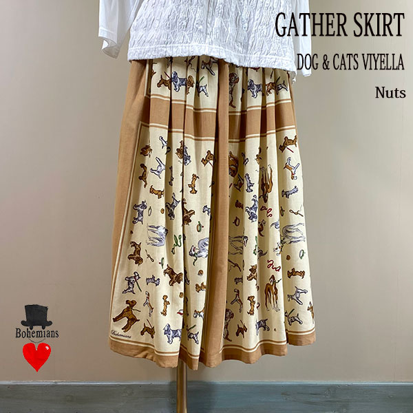 DOG & CATS VIYELLA GATHER SKIRT NUTS ドッグ＆キャット ギャザースカート ナッツ ビエラ生地 BOHEMIANS ボヘミアンズ