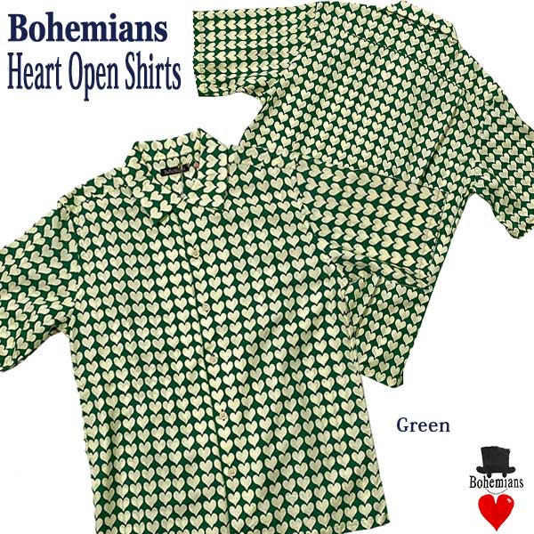HEART SHORT SLEEVES OPEN SHIRTS GREEN ハート 半袖 オープンシャツ グリーン アロハシャツ バニラン..
