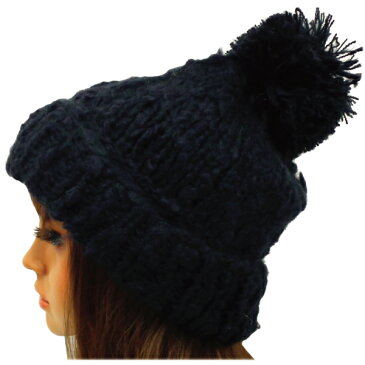 ポンポンニット帽 ナチュラルふんわりデザイン ポンポン付きMIXニット ブラック knit-1497-03 メール便送料無料 帽子 メンズ 秋冬 防寒 カジュアル レディース ポンポン 暖かい あったか あす楽 ギフト プレゼント