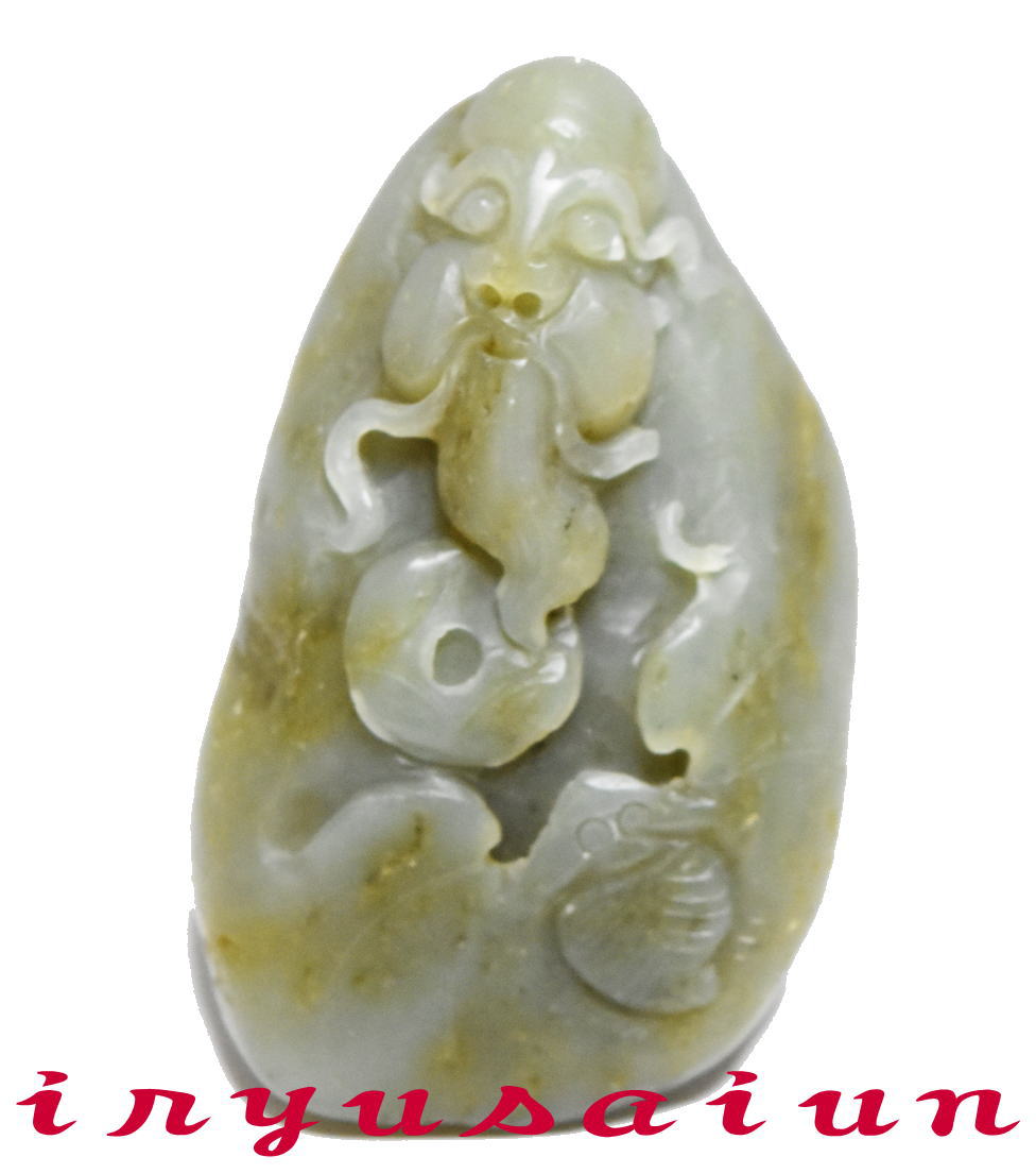 【送料無料】長寿の福神 Jade Netsuke開運風水天然玉石手彫り七福神 福禄寿 寿老人根付 和田玉男女兼用 新品 一刀彫ネックレス 色 メンズ 人気威龍彩...