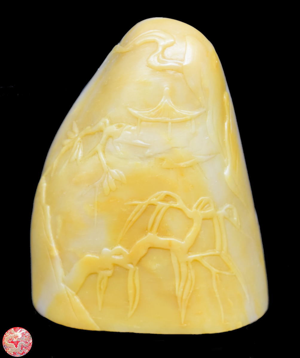 【送料無料】天然 寿山石 Shoushan stone高山石 高山黄 手彫り印材 未使用 旧蔵 福建省原石 置物 稀少..