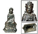 【送料無料】古鉄塗金 文殊菩薩座像 獅子乾隆年製刻印 卯年守り本尊伝世品 古佛像 佛教美品仏教美術 骨董中国古玩 (旧家蔵出し) 威龍彩雲