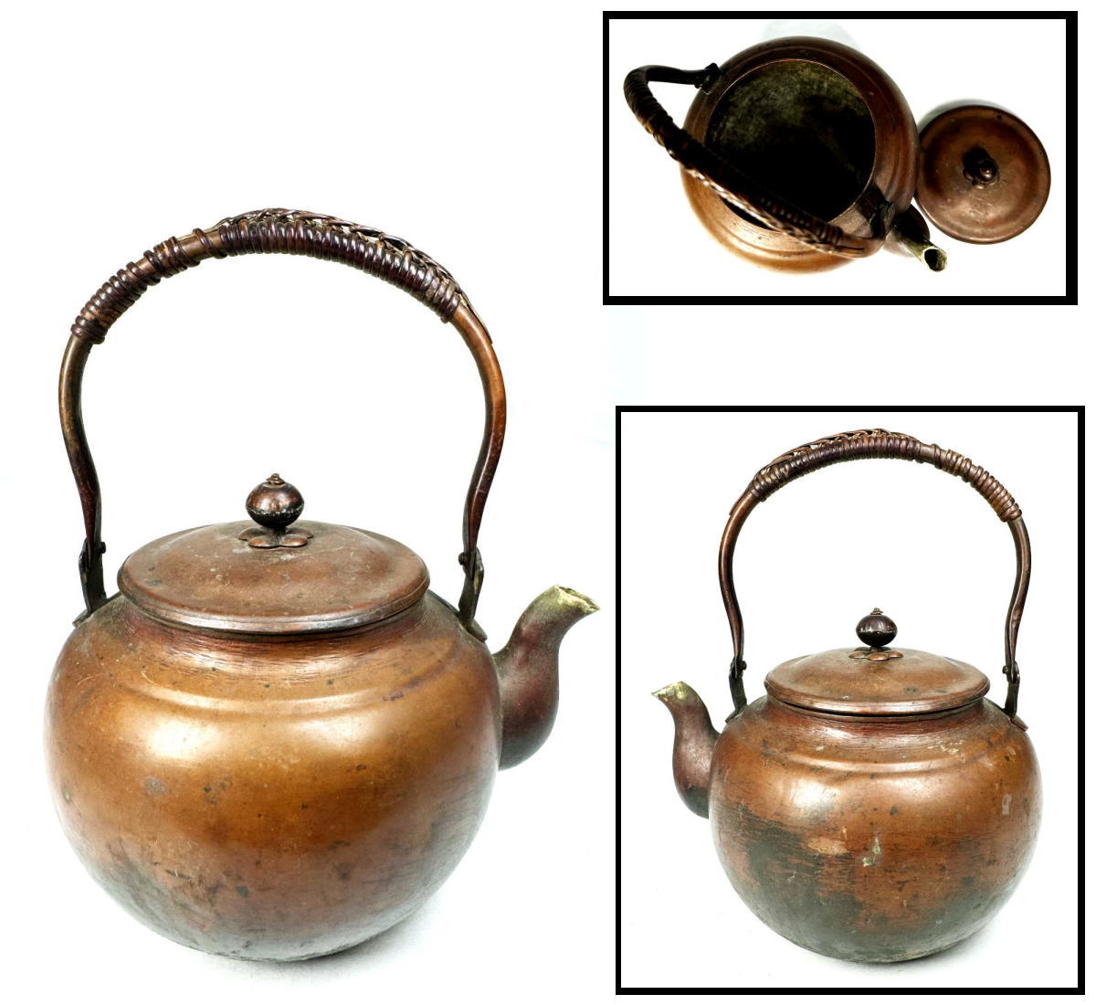 【送料無料】銅湯沸 急須 水差 金工美術茶壺 薬缶 稀少 歴史煎茶道具 細密細工 (旧家蔵出し) 威龍彩雲