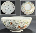 【送料無料】50、60年代特別注文輸出品中国 江西景徳鎮粉彩色絵花蝶吉祥文特大碗約直径33cm 骨董 入手困難特大品 (旧家蔵出し) 威龍彩雲