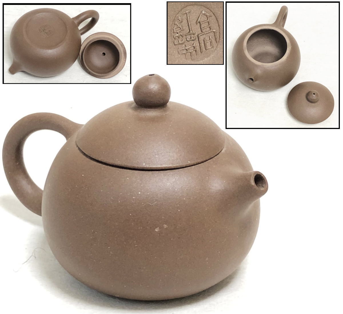 商品番号 WWTT046 商 品 名 在銘 中国宜興 紫砂 茶壺 サ イ ズ 約横9cm(注口先から)*胴5.5cm(最大)*高さ5cm 重　　量 約56g 商品説明 　中国江蘇省宜興は古くは荊渓、陽羨と呼ばれ、太湖西岸に位置し、陶器を焼く長い歴史を持っている。　宜興特有の澄泥陶は紫紺色をし、その製品は「紫砂器」と言い、通常は「紫砂」と略される。この千年来、紫砂は誕生、発展の過程を経て、明代末期に成熟し、その後も長い間衰えることがなかった。　ほかにも、白泥、烏泥、黄泥などがあり、宜興で産出されるため、古くから「宜興紫砂」と呼ばれてきました。　磁器の都、景徳鎮に並び、陶器の都、宜興の製品は国内外でよく売れている。 注意事項 　古美術品は実際に使用するより、コレクション観賞最適。コレクターの方・店舗や部屋の装飾・文化財の収集などにおすすめです。　手持小物欠損、剥がれ、小アタリ、スレ、シミを始め状態詳細は上記の画像にてご判断の上ご入札下さい。　商品タイトルや説明における時代表記などは、あくまでも元の所有者による情報・付属品の情報により当方の見解によるものです！　時代なりのスレ・汚れ等あります！　価値・時代判断については画像を良くご覧いただき、納得の上ご注文 して下さい！　目視による範囲のキズは出来る限り画像で明記しておりますが、当店で扱っているお品物は骨董品がほとんどです。　経年のモノですので、説明しきれない時代物としてのスレや、変色、使用によるへこみやアタリ、小キズ等の欠点はあります。 時代感など、欠点も含めて愛して頂ける方の入札をお待ちしています。　ご不明な点は質問を頂き、購入者様の自己判断でお願い致します！　パソコンモニターの環境により、実物と画像の色合いが異なる場合もございます！　古美術品は基本的返品できません！　評価の悪い方、若しくは新規のお客様のご注文はこちらで削除させて頂く場合がございますので、ご注文して頂く際は事前に《出品者への質問》へご連絡ください！　そういった商品の欠点を気になさる方、 神経質な方はご入札を控えて頂いたほうがよろしいかと存じます！　慎重にお考え頂いた上ご注文下さい！ 古物商許可証:福岡県公安委員会・第901141810015号 　 ※ 配送・送料について　◎この商品は、「クロネコヤマト宅急便」での発送となります。・配達方法:対面でお届けし、受領印または署名をいただきます。・追跡サービス:あり。・複数の商品を、まとめて1つに発送する事（同一梱包）可能]。・送料無料。・時間帯お届けサービス（※ 別途料金は必要ありません）。・営業所止置きサービス（※ 別途料金は必要ありません）。 （◎ご注意：上記は「クロネコヤマト宅急便」の料金です。お客様より他の発送方法をご指定の場合、別途送料を頂く事もございます。あらかじめご了承ください。　 当商品の配送方法（おすすめ）：