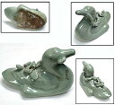 【送料無料】古高麗 青磁水滴 鳥 鳩アヒル 鴨 硯滴 朝鮮古陶磁器李朝 骨董古玩 朝鮮古美術古道具 細密細工(書道先生所蔵品出し) 威龍彩雲