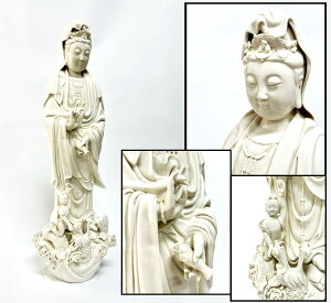 【送料無料】徳化窯 観音様・ナーザ復讐龍王立像特大 約7.9kg 時代物ナーザの大暴れ 唐物 伝世品焼物 白磁 骨董 (旧家蔵出し) 威龍彩雲