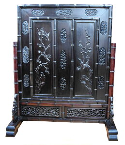 【送料無料】 中国民国時代微細花鳥透かし彫紫檀屏風 古唐木竹節 一点もの 年代物時代物 美品 稀少 古美術唐物 高級 骨董 古玩 (旧家蔵出し) 威龍彩雲