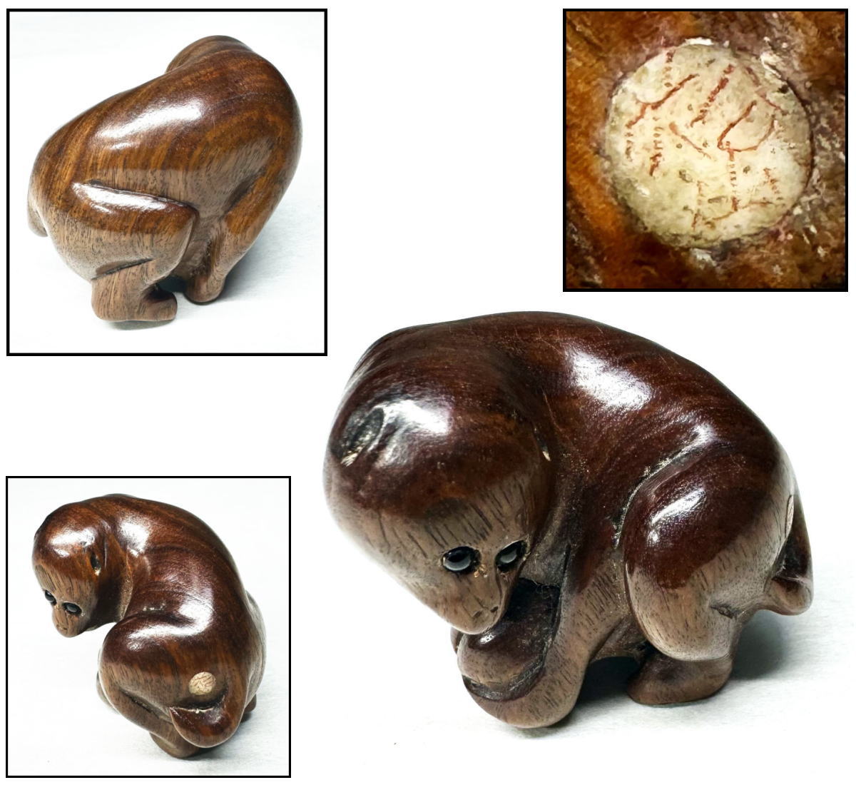 【送料無料】松山銘 桃持ち猿根付 手彫り唐木彫 木彫り 一刀彫り紅木 置物 骨董 古玩旧蔵 古美術 古賞物 (旧家蔵出し) 威龍彩雲通販