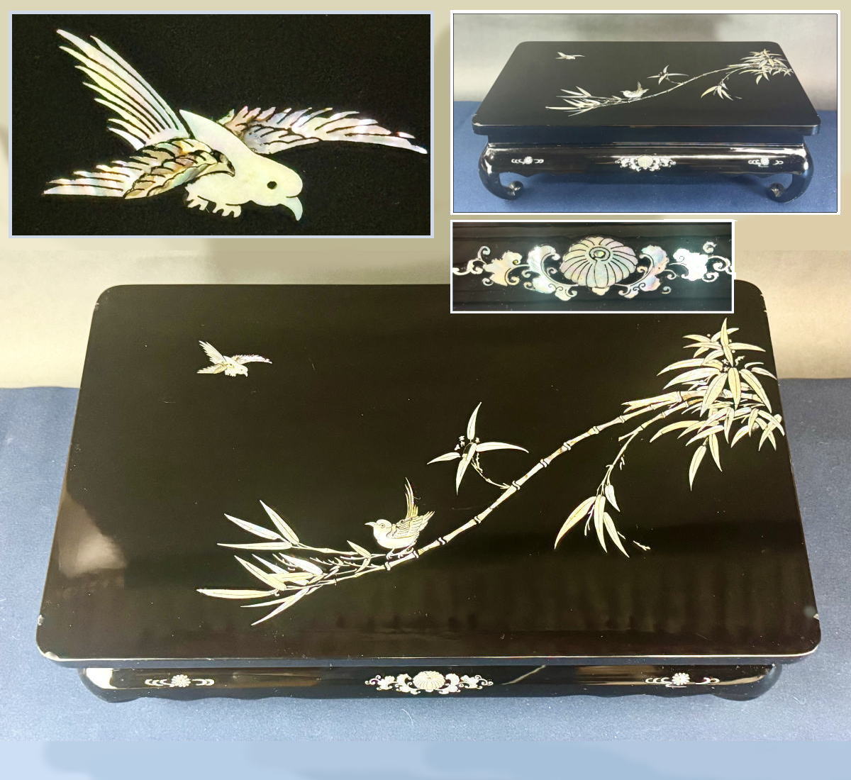 樂天商城 - 【送料無料】時代物 黒漆 木製青貝螺鈿装飾竹鳥文花台座卓 伝統工芸 香炉台 飾台盆栽台 茶道 書道華道 香道 一点物(旧家蔵出し) 威龍彩雲通販