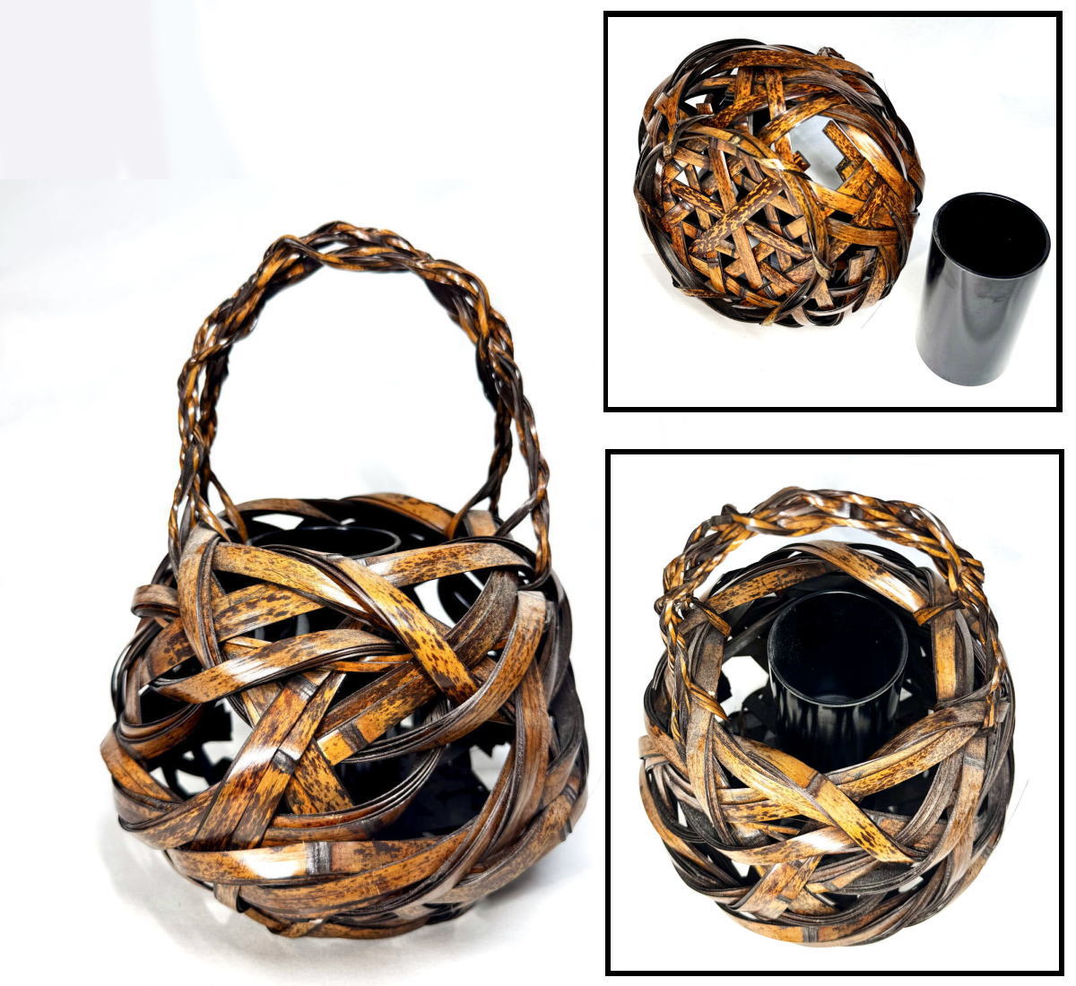 【送料無料】竹編 斑竹 花籠 日本古玩華道 入手困難 骨董 古美術コレクション (旧家蔵出し) 威龍彩雲