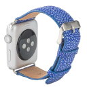 Revetta エイ革 ガルーシャ スティングレイ Apple Watch バンド ベルト ブルー 38mm/40mm/41mm SE/8/7/6/5/4/3/2/1 [091-4stab38]