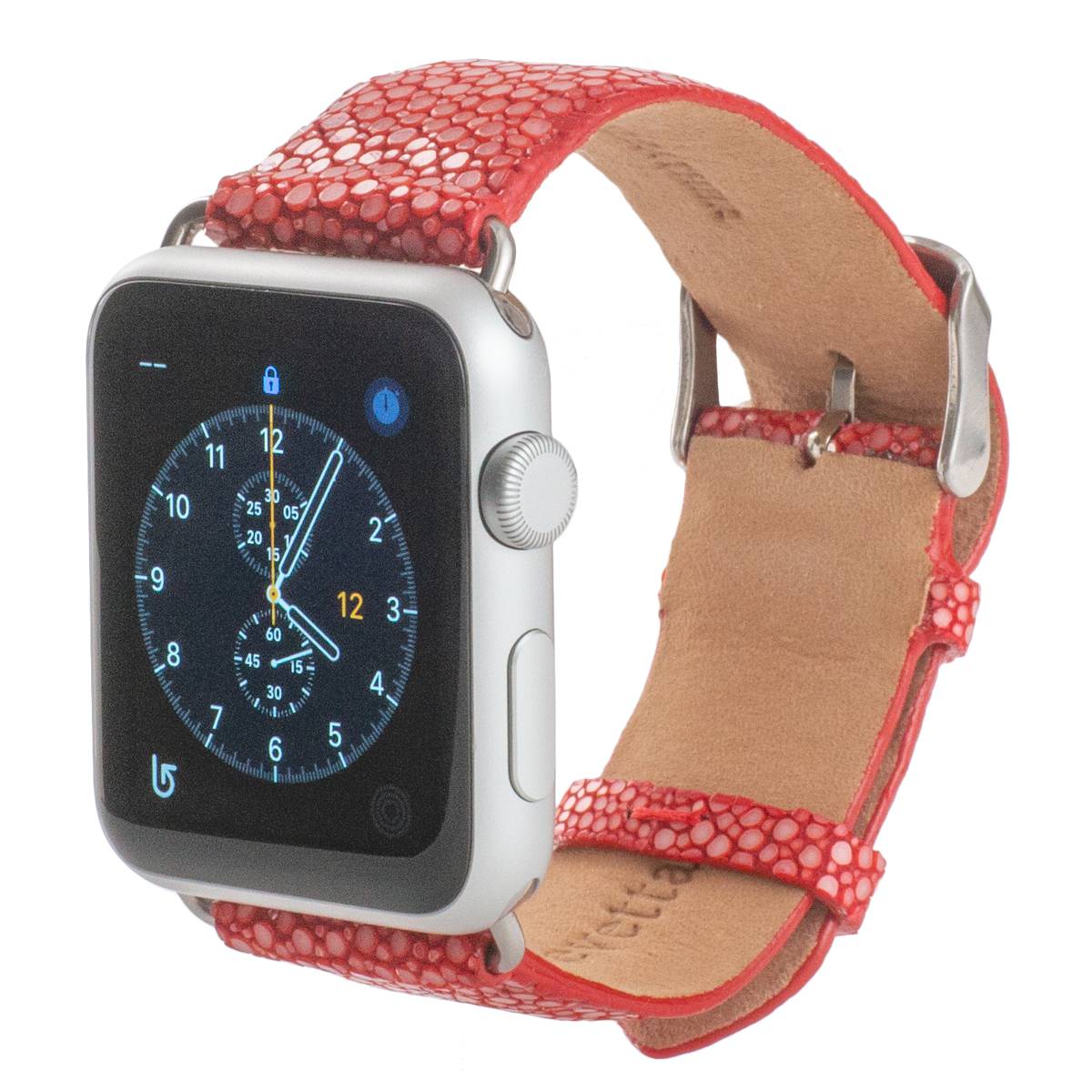 Revetta エイ革 ガルーシャ スティングレイ Apple Watch バンド ベルト レッド 赤 42mm/44mm/45mm SE/8/7/6/5/4/3/2/1 [091-5stab42]