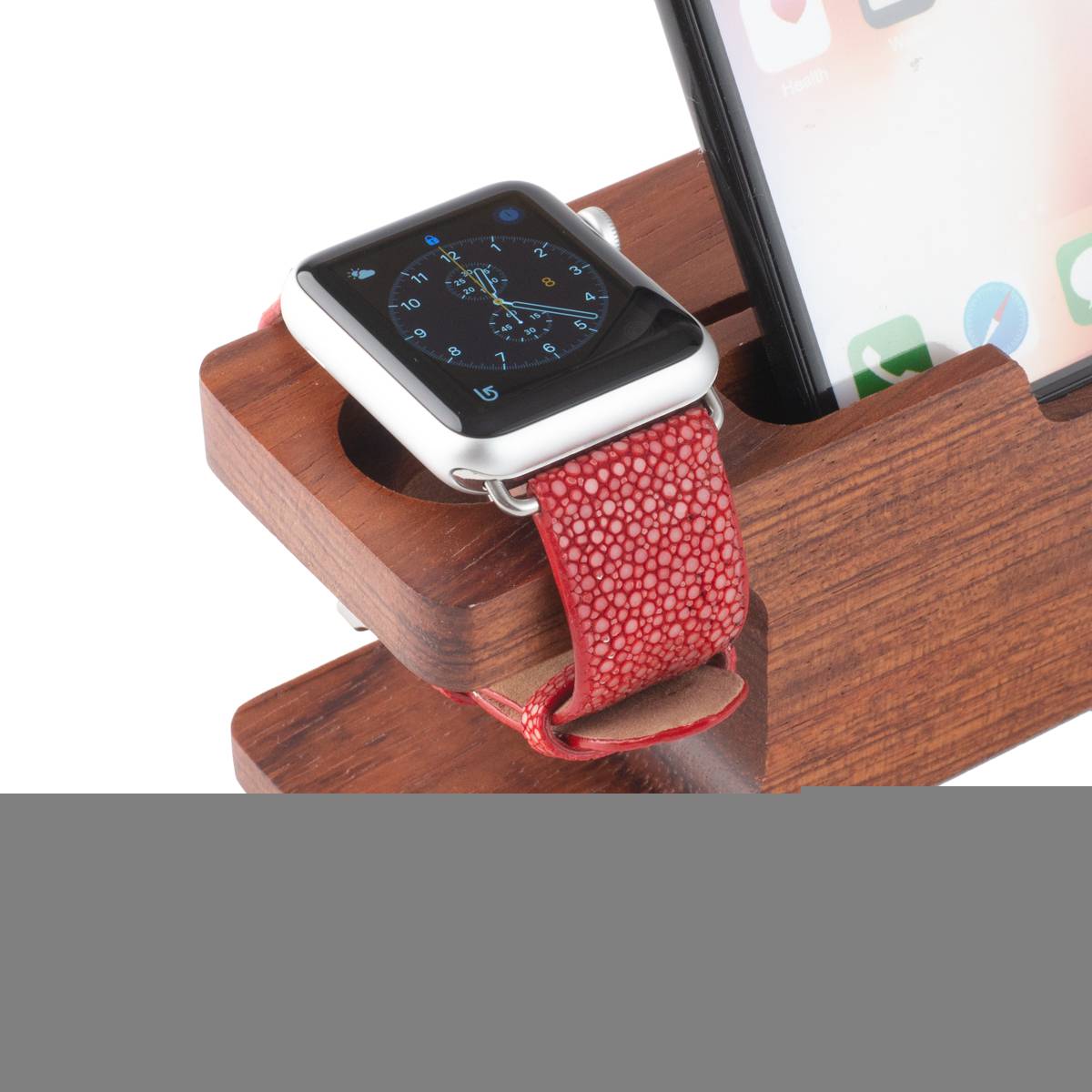 Revetta エイ革 ガルーシャ スティングレイ Apple Watch バンド ベルト レッド 赤 42mm/44mm/45mm SE/8/7/6/5/4/3/2/1 [091-5stab42]