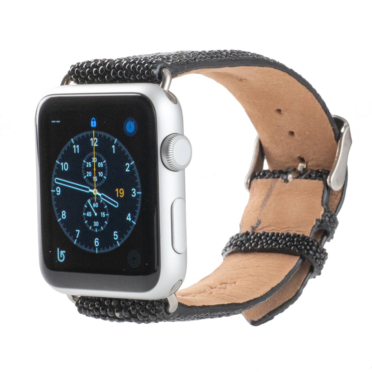 Revetta エイ革 ガルーシャ スティングレイ Apple Watch バンド ベルト ブラック 黒 ポイント 42mm/44mm/45mm SE/8/7/6/5/4/3/2/1 [092-1stab42]