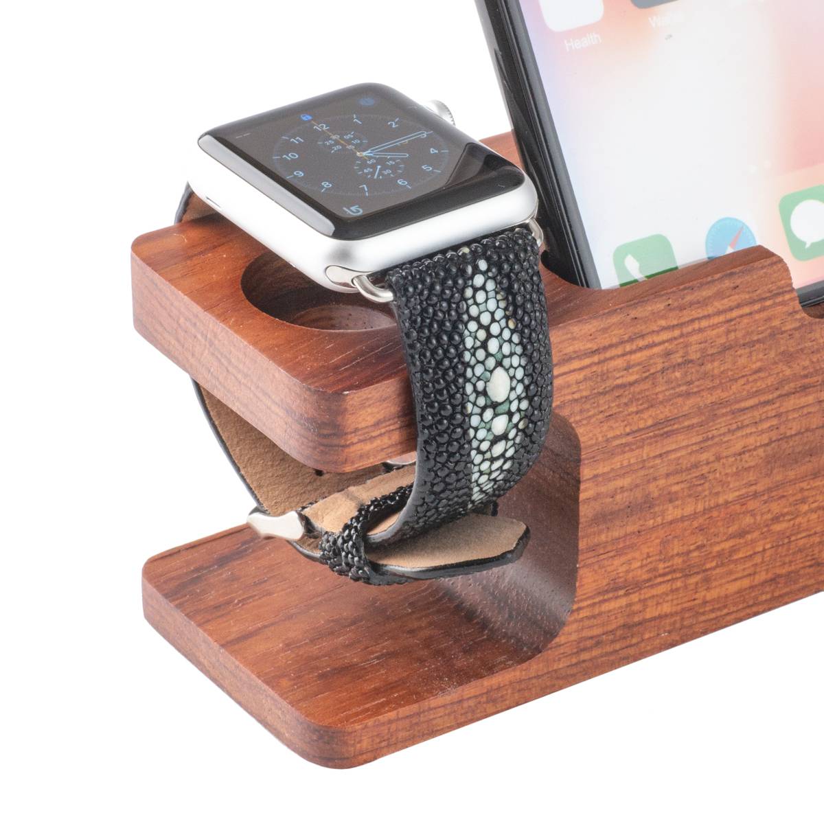 Revetta エイ革 ガルーシャ スティングレイ Apple Watch バンド ベルト ブラック 黒 ポイント 42mm/44mm/45mm SE/8/7/6/5/4/3/2/1 [092-1stab42]