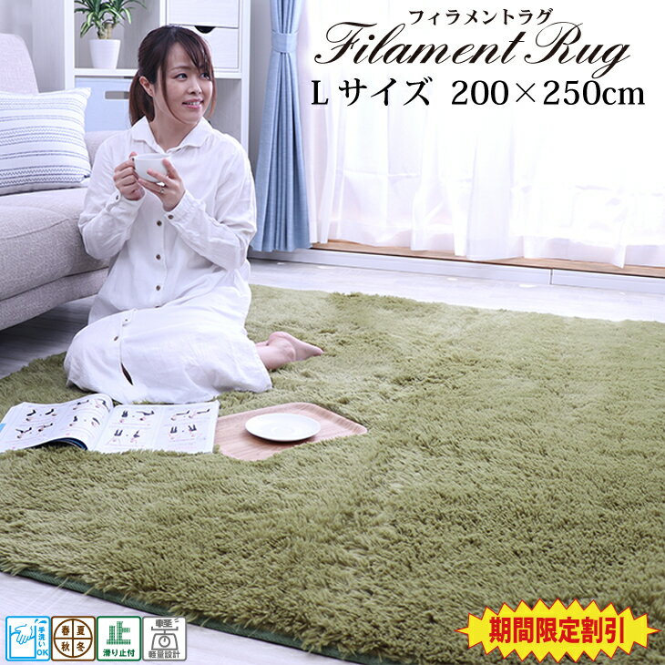 夏SALE！ ラグ カーペット シャギーラグ 長毛 200×250cm 滑り止め付 西海岸 ラグカーペット カーペット ホットカーペット対応長方形 絨毯 リビング 春 夏のサムネイル