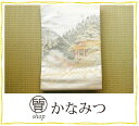 名古屋帯 正絹 リサイクル 銀糸色 プラチナ泊 京名所 光悦 フォーマル 刺繍 礼装用