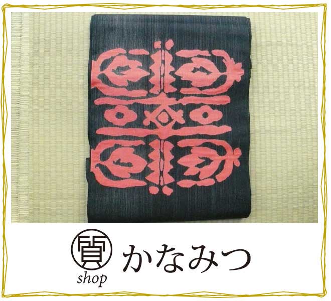 Rakuten - 名古屋帯 仕立て上がり 正絹 着用可能　紺色 藍 デニム調 カジュアル リサイクル 松葉仕立て