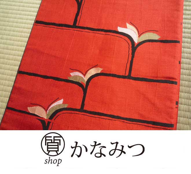 Rakuten - 袋帯 リサイクル 綿 赤色 カジュアル レトロ