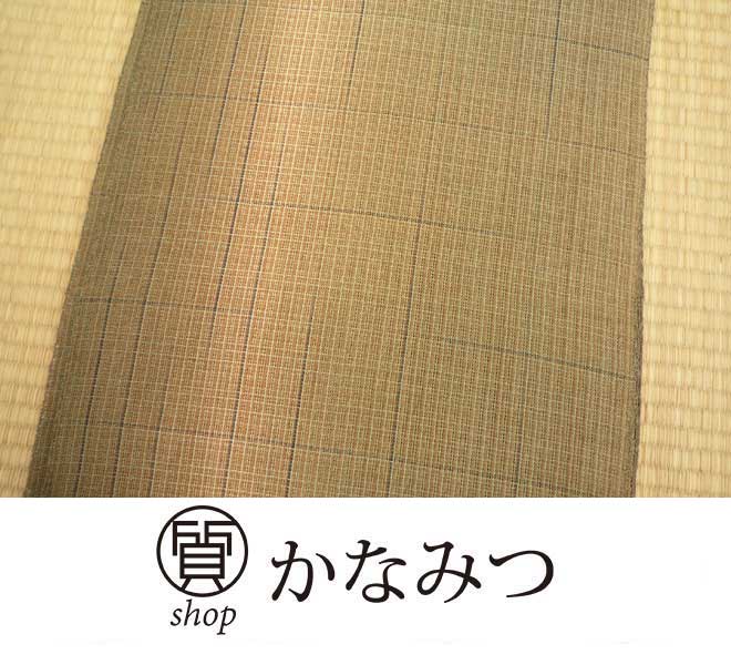 夏帯 袋名古屋帯 中古 リサイクル 茶緑色 カジュアル 全通 大きめ 長め